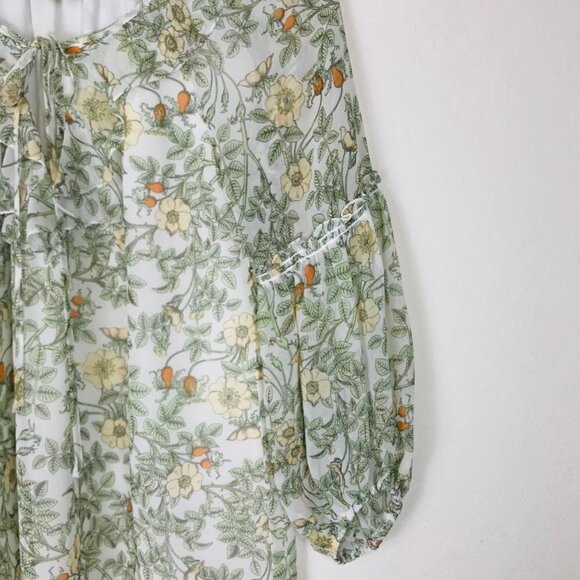 Max Studio Green Floral Balloon Sleeve Top Size X-Small - Picture 5 of 8